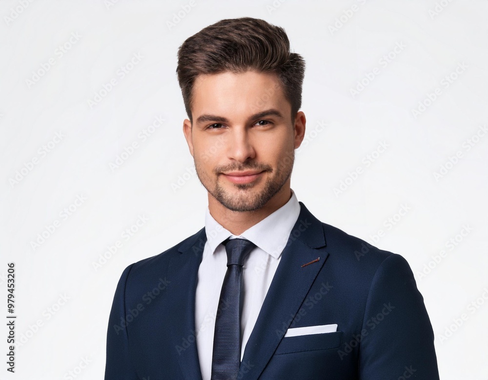 Confident Businessman with Short Hair in a Suit Isolated on White Background, Clipping Path, Full Depth of Field Confident Businessman with Short Hair in a Suit Isolated on White Background, Clipping Path, Full Depth of Field