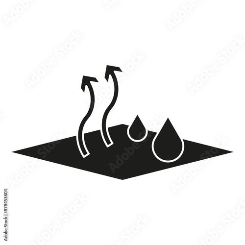 Waterproof material icon. Liquid droplets illustration. Water resistance symbol. Surface evaporation design.