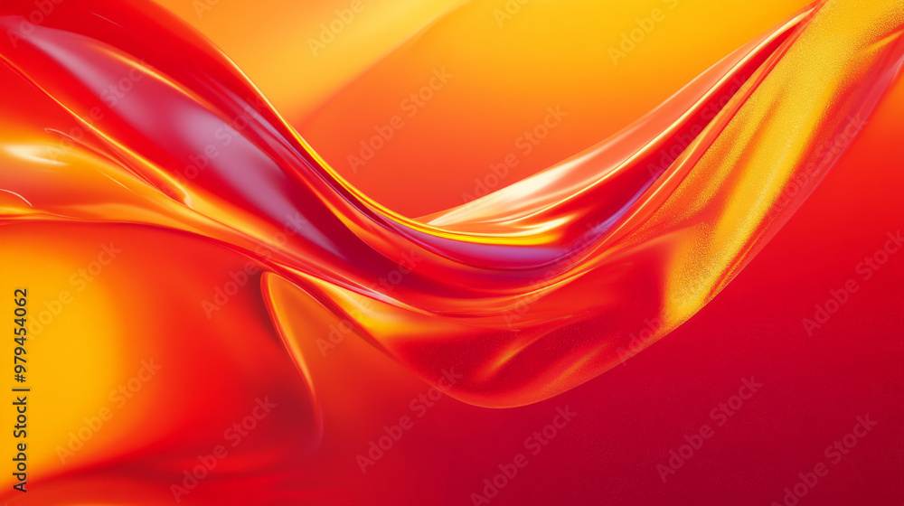 Naklejka premium Vibrant fluid shapes in bright red and yellow flow smoothly around the edges, creating an energetic, dynamic frame with smooth, organic curves and gradient transitions.