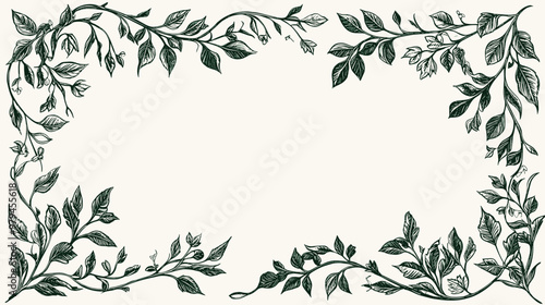 Floral vintage frames with silhouettes of branches, leaves and vines. Hand drawn elegant delicate botanical borders and wreaths. Vector isolated elements for wedding invitation, card, page boder