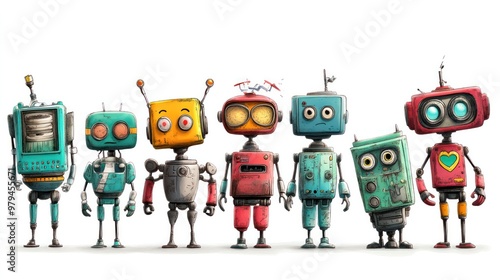 A group of robots are standing in a row