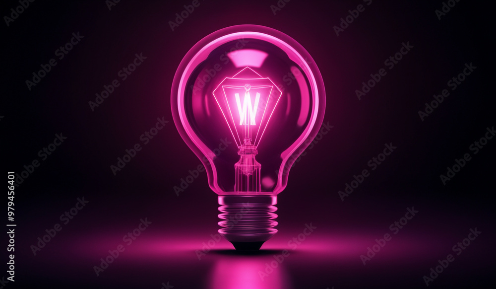 Pink holographic glowing lightbulb with copy space. Pink holographic glowing lightbulb with copy space.
