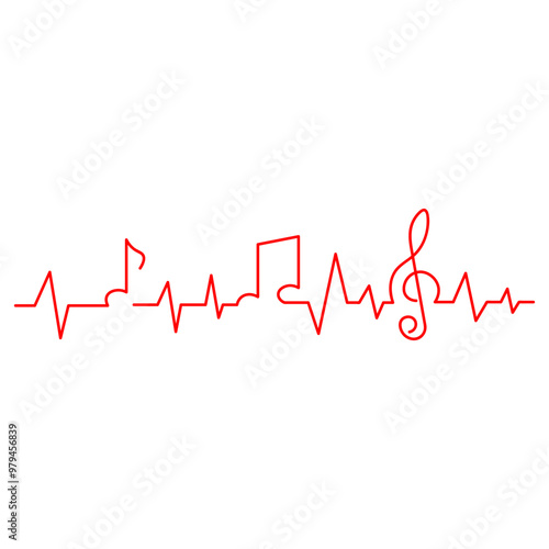 Music heartbeat, pulse line with music notes, vector illustration.