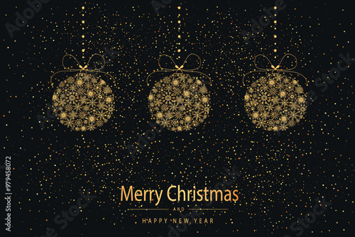 Festive Christmas card with Christmas balls made of snowflakes. Merry Christmas and Happy New Year greeting card. Vector illustration