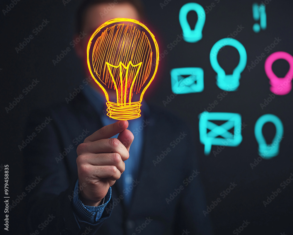 A creative concept representing innovation with a glowing light bulb held by a business professional A creative concept representing innovation with a glowing light bulb held by a business professional