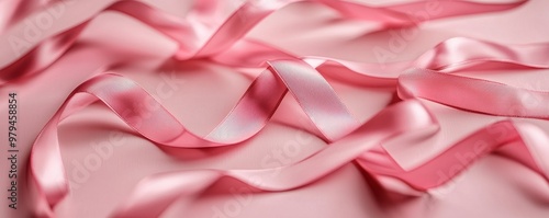 Abstract art of pink waves and ribbons swirling together, symbolizing the unity and strength of breast cancer support, artistic ribbon, support and awareness