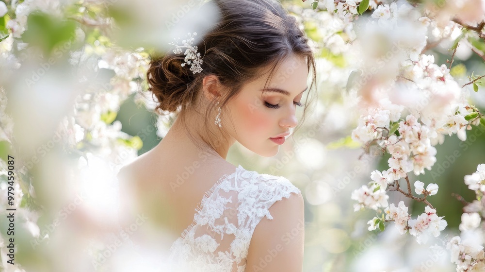 bride wearing a 1940s-style wedding dress with a sweetheart neckline, standing in a garden filled with blooming flowers bride wearing a 1940s-style wedding dress with a sweetheart neckline, standing in a garden filled with blooming flowers
