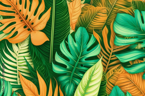 Fresh and Exotic Tropical Leaves Pattern for a Natural Background photo