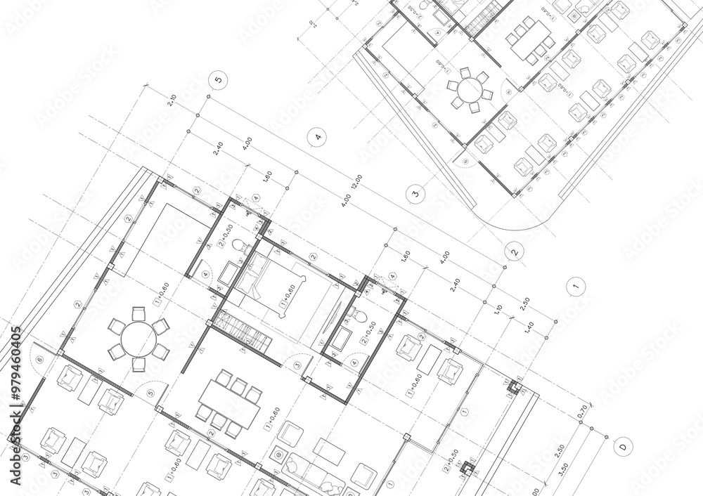 Floor plan designed building on the drawing. Floor plan designed building on the drawing.