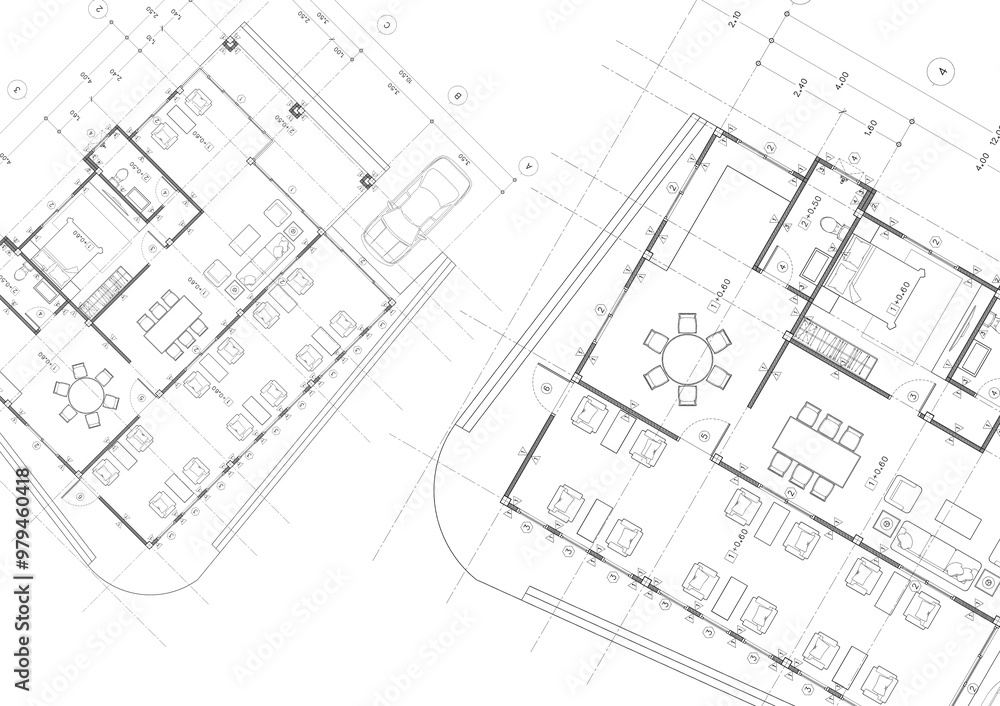 Floor plan designed building on the drawing. Floor plan designed building on the drawing.