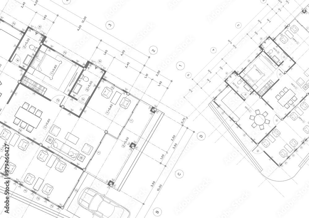 Floor plan designed building on the drawing. Floor plan designed building on the drawing.