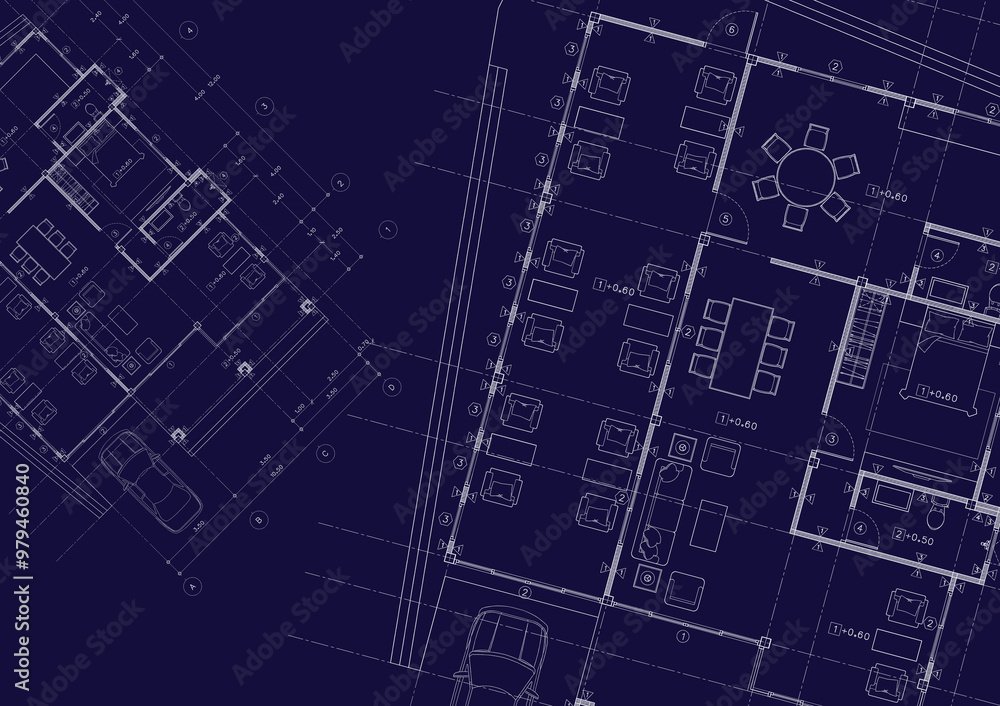 Floor plan designed building on the drawing. Floor plan designed building on the drawing.