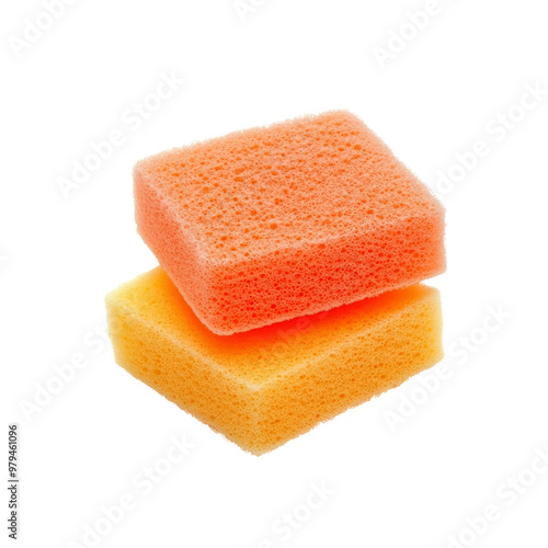 Two Orange and Yellow Sponges Stacked Together