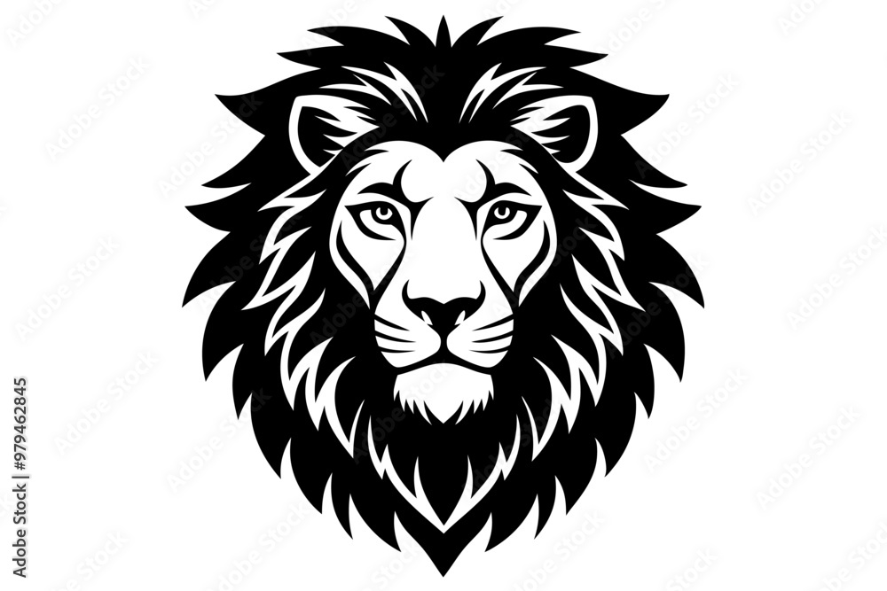 A lion head silhouette vector icon on white background. A lion head silhouette vector icon on white background.