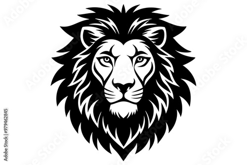 A lion head silhouette vector icon on white background.