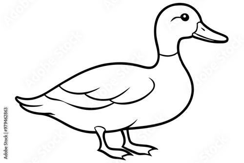 A duck silhouette vector ,line art icon illustration on white background.