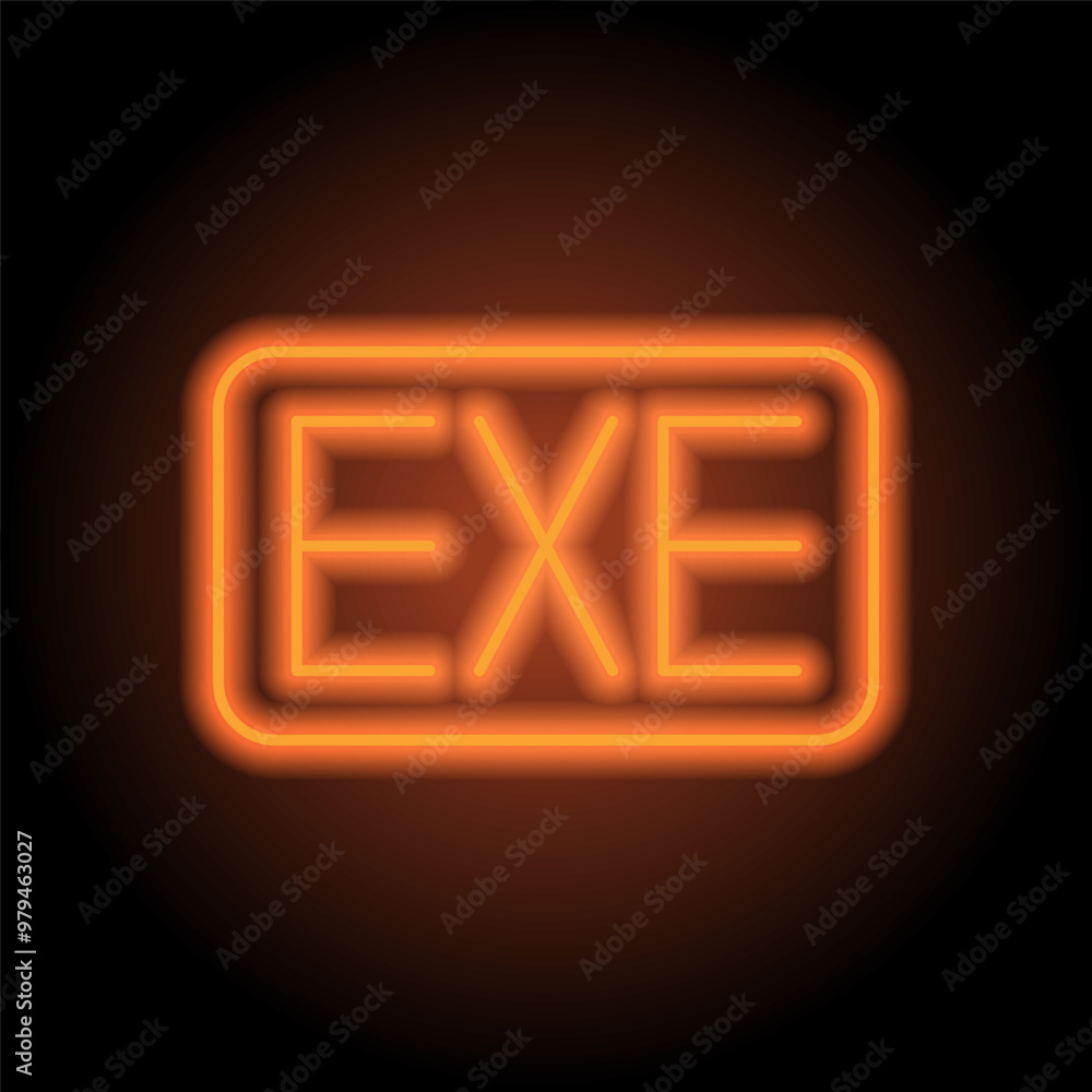 EXE simple icon vector. Flat design. Orange neon on black background EXE simple icon vector. Flat design. Orange neon on black background
