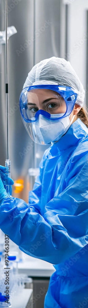 A laboratory worker in protective gear conducting experiments. Focus on safety and precision in a scientific environment. A laboratory worker in protective gear conducting experiments. Focus on safety and precision in a scientific environment.