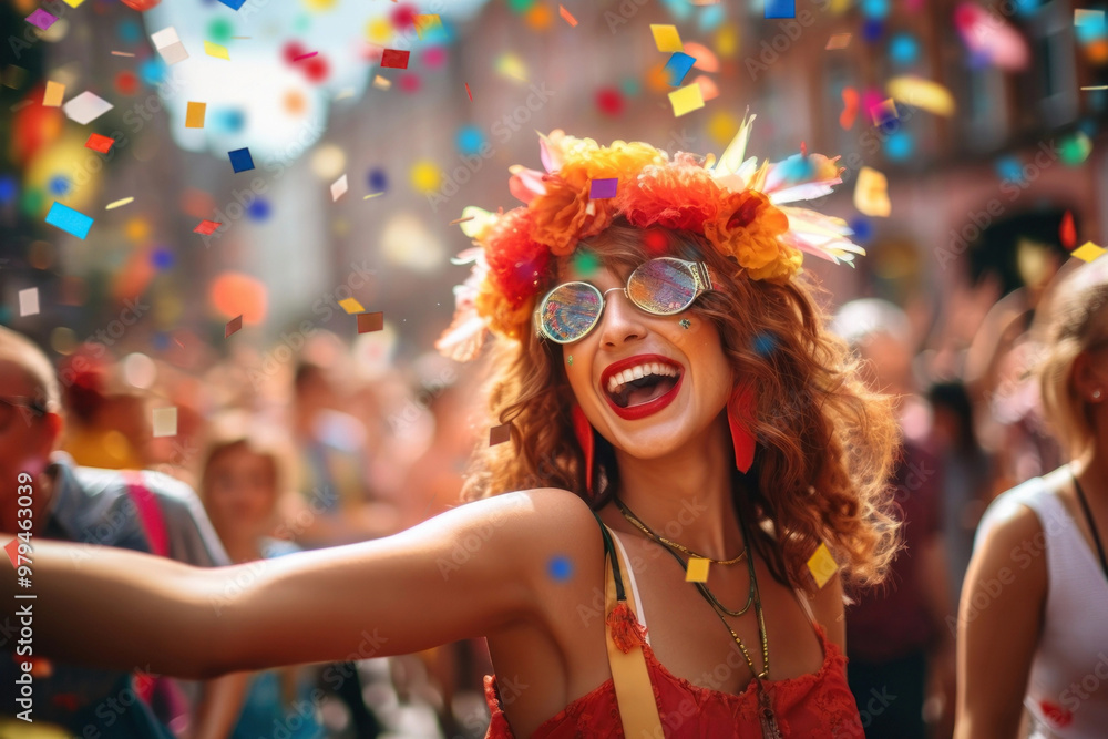 Joyful carnival celebration with confetti Joyful carnival celebration with confetti