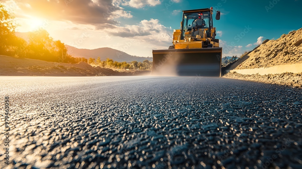 Bulldozer Clearing Gravel at Construction Site during Sunny Day Bulldozer Clearing Gravel at Construction Site during Sunny Day