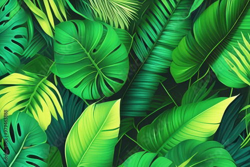 Fresh and Exotic Tropical Leaves Pattern for a Natural Background photo