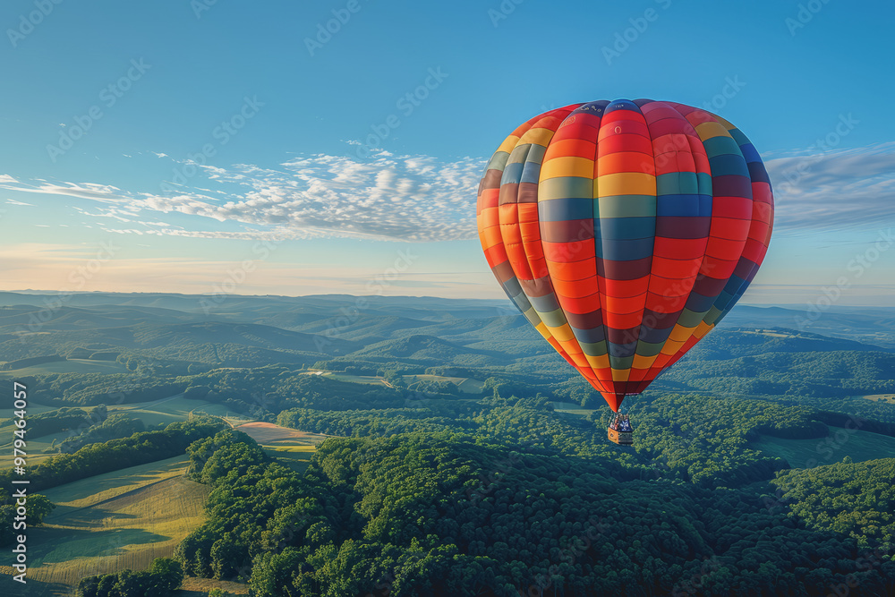 Naklejka premium Colorful hot air balloons Floating high in the clear blue sky, the scenery is beautiful and bright.
