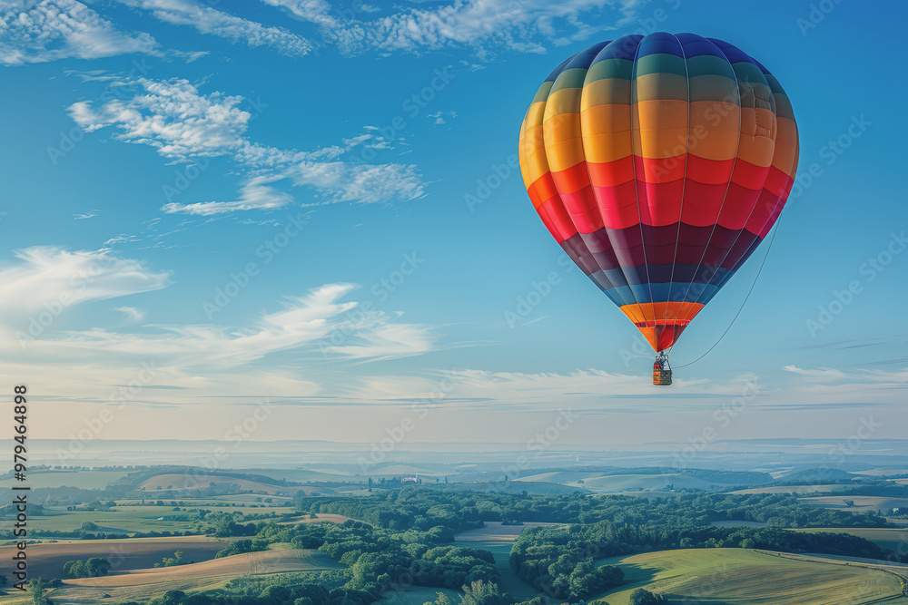Obraz premium Colorful hot air balloons Floating high in the clear blue sky, the scenery is beautiful and bright.