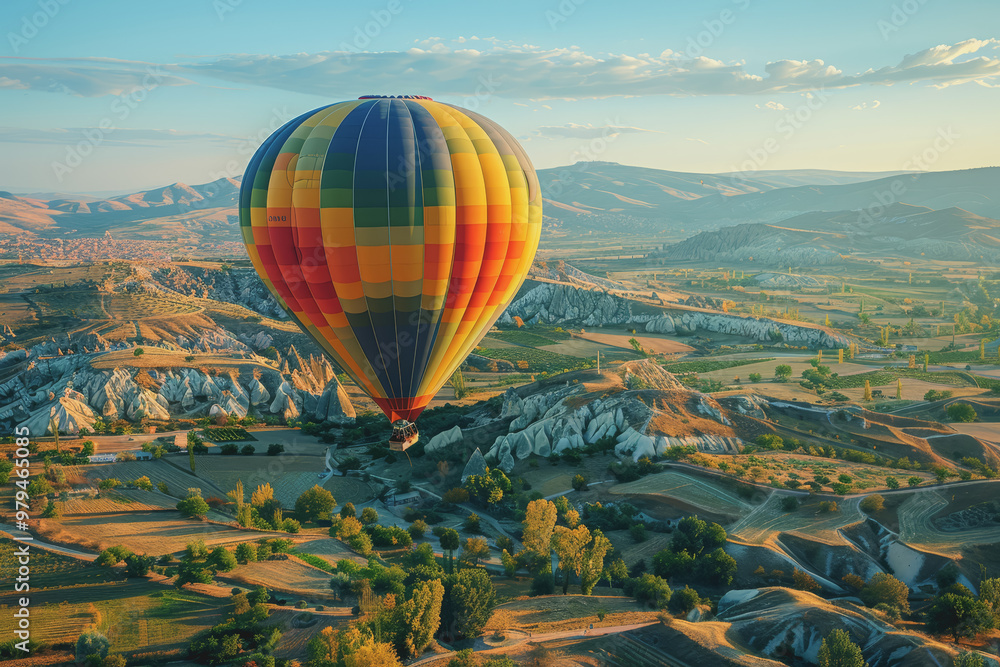 Colorful hot air balloons Floating high in the clear blue sky, the scenery is beautiful and bright. Colorful hot air balloons Floating high in the clear blue sky, the scenery is beautiful and bright.