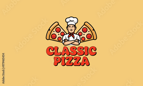 Classic pizza chef with slices in vibrant retro style photo