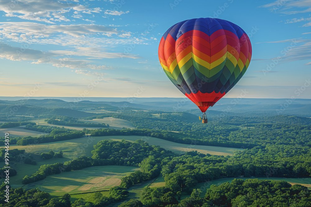 Naklejka premium Colorful hot air balloons Floating high in the clear blue sky, the scenery is beautiful and bright.