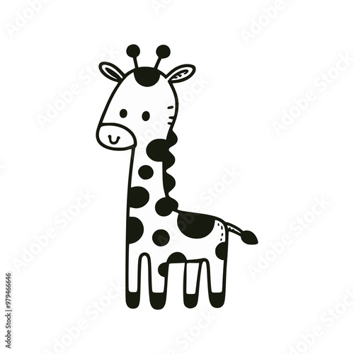 cute giraffe cartoon animal doodle hand drawn vector illustration template design