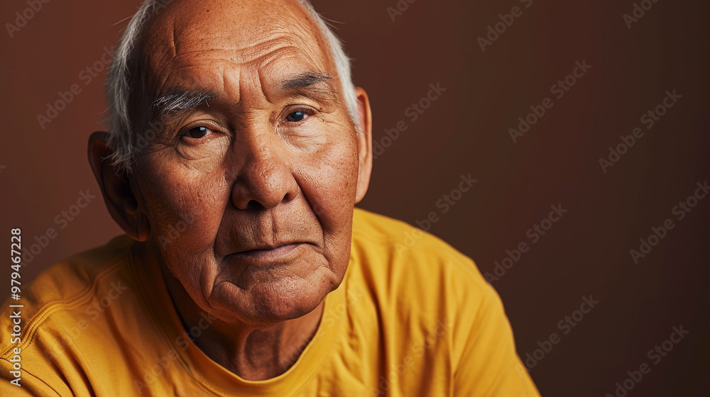 Native American senior man in a contemplative pose with a grey hair Native American senior man in a contemplative pose with a grey hair
