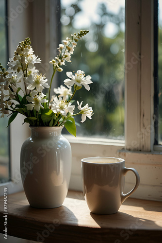 Wallpaper Mural Cup of coffee and flowers. Indoor photography. Torontodigital.ca