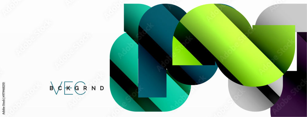 Abstract background. Colorful geometric curve shapes with black shadow lines effects Abstract background. Colorful geometric curve shapes with black shadow lines effects