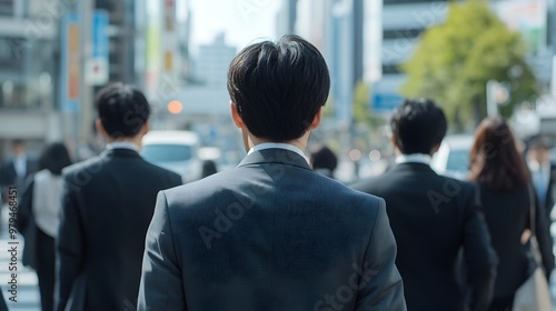 Group of Business Professionals Walking Together in Urban City Street