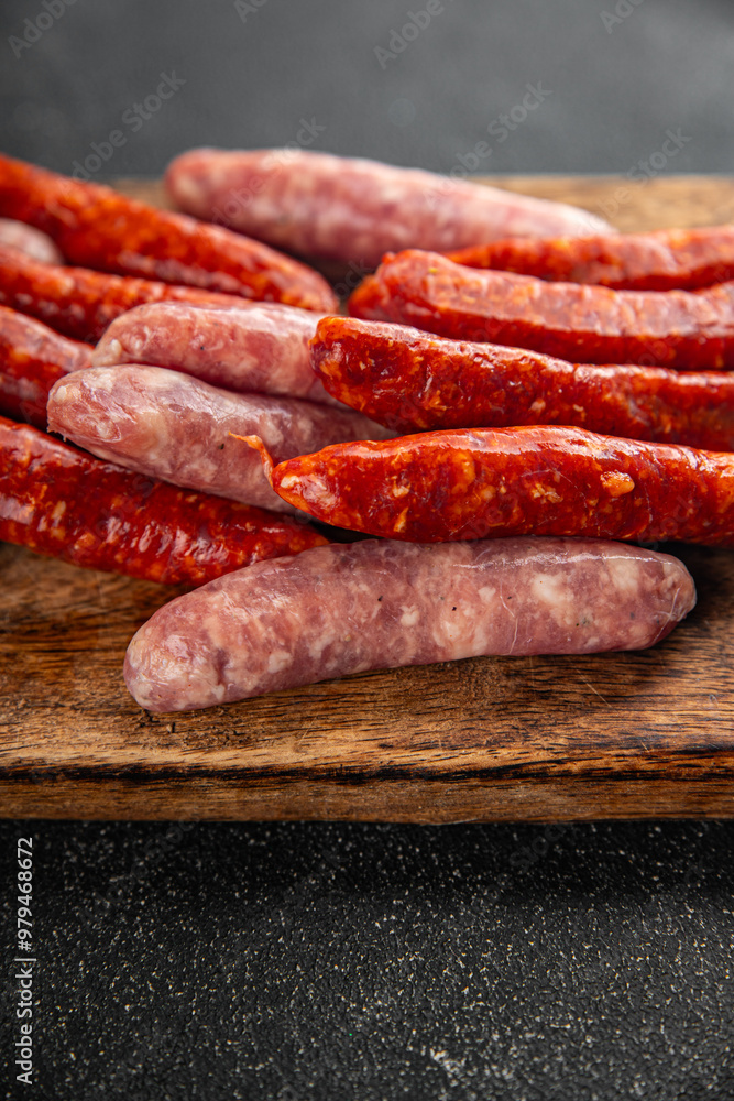 sausages meat raw beef, pork, chicken, lamb dish fresh delicious gourmet food background on the table rustic food top view copy space sausages meat raw beef, pork, chicken, lamb dish fresh delicious gourmet food background on the table rustic food top view copy space