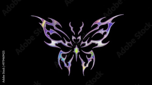 chrome metal of y2k butterfly icon,iridescent holographic,neo tribalism