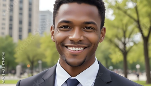 Smiling black businessman outside portrait