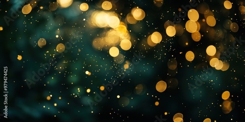 Gold confetti bokeh background glowing lights.