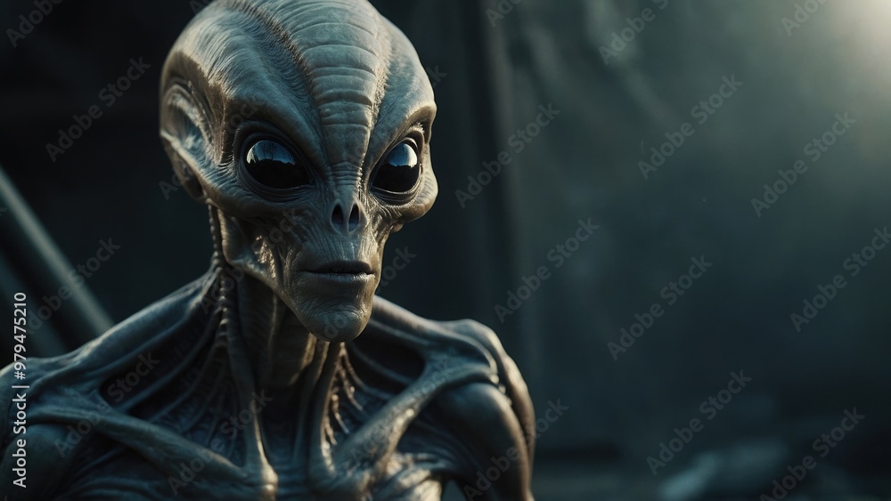 High-tech saucer and alien visitor captivate with a grand and visually stunning appearance High-tech saucer and alien visitor captivate with a grand and visually stunning appearance