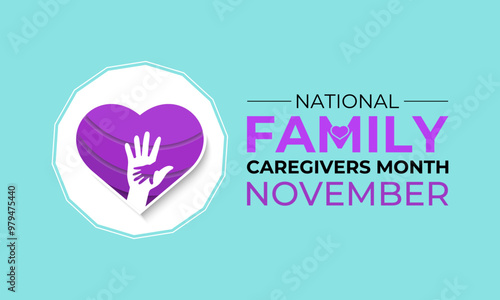 Family Caregivers month is observed every year in November. Calligraphy Poster Design. The Plum Ribbon raises awareness for cancer caregivers. Banner poster and background design template. Vector.