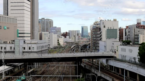 Shinjuku Ward, Tokyo, May 20, 2023. Scenery such as trains on the south side of Shinjuku Station seen from Busta Shinjuku.