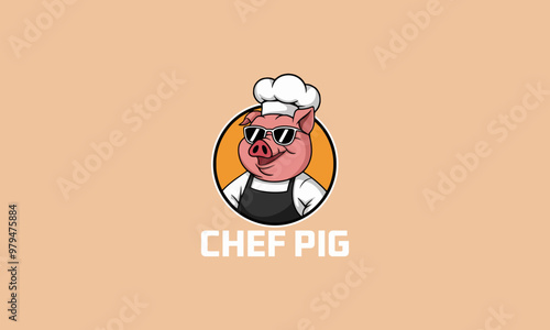 Cool pig chef in sunglasses and hat, cooking logo design
