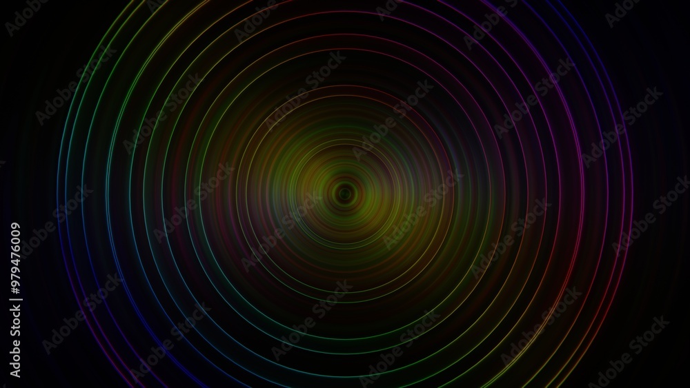 Abstract Colorful Neon Concentric Circles on Dark Background Abstract Colorful Neon Concentric Circles on Dark Background