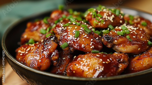 Andong jjimdak chicken stewed in soy sauce with green onion and sesame