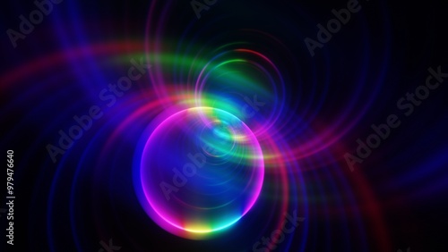 Abstract Neon Spiral Lights with Vibrant Colors on Dark Background