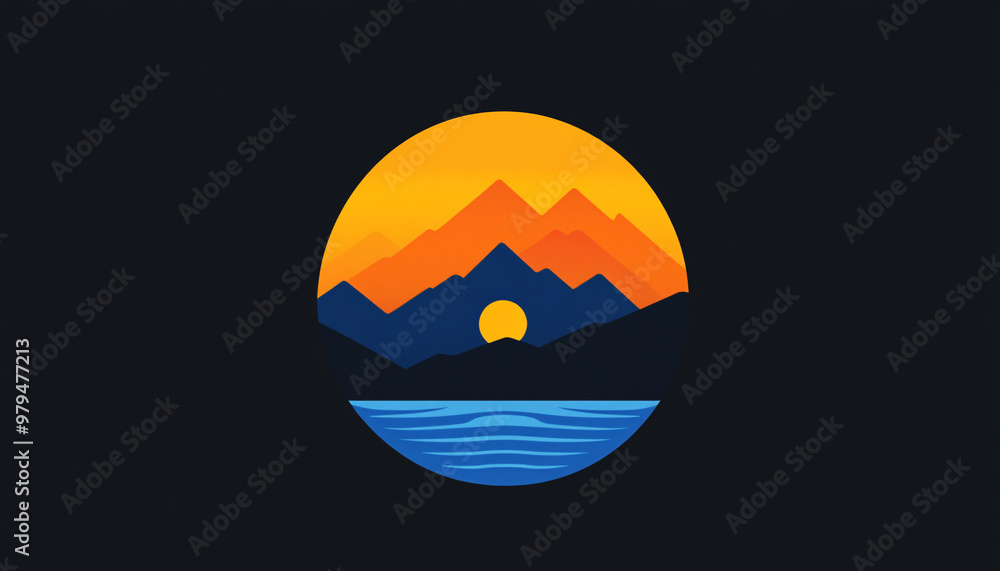 A vibrant sunset scene with mountains and water, perfect for evoking tranquility and natural beauty A vibrant sunset scene with mountains and water, perfect for evoking tranquility and natural beauty