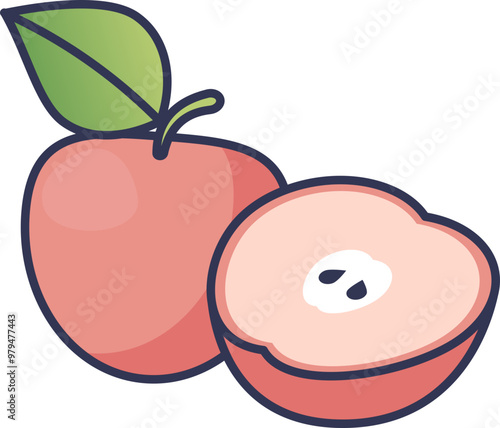Illustration of a whole apple and a halved apple with seeds, symbolizing freshness and health.