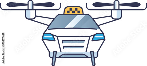 Illustration of an autonomous drone taxi with passengers, showcasing futuristic urban air mobility.