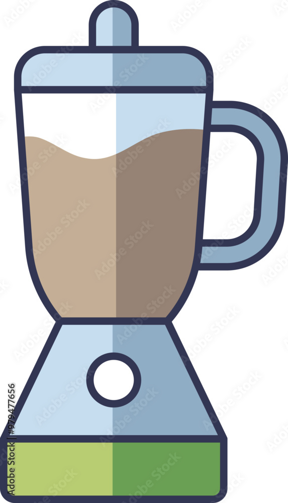Illustration of a blender with a handle, filled with a brown liquid, symbolizing kitchen appliances and food preparation. Illustration of a blender with a handle, filled with a brown liquid, symbolizing kitchen appliances and food preparation.